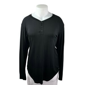 UNCL Women's Black Long Sleeve Curved Hem Basic Henley T Shirt Tee Top Size XL